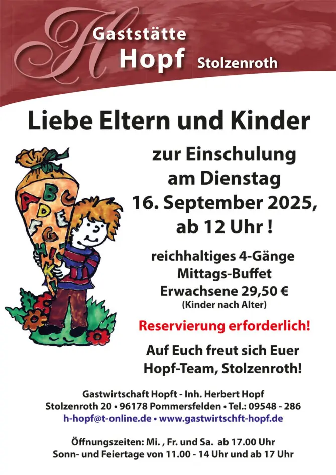 Einschulungsfeier am 16. September ab 12 Uhr