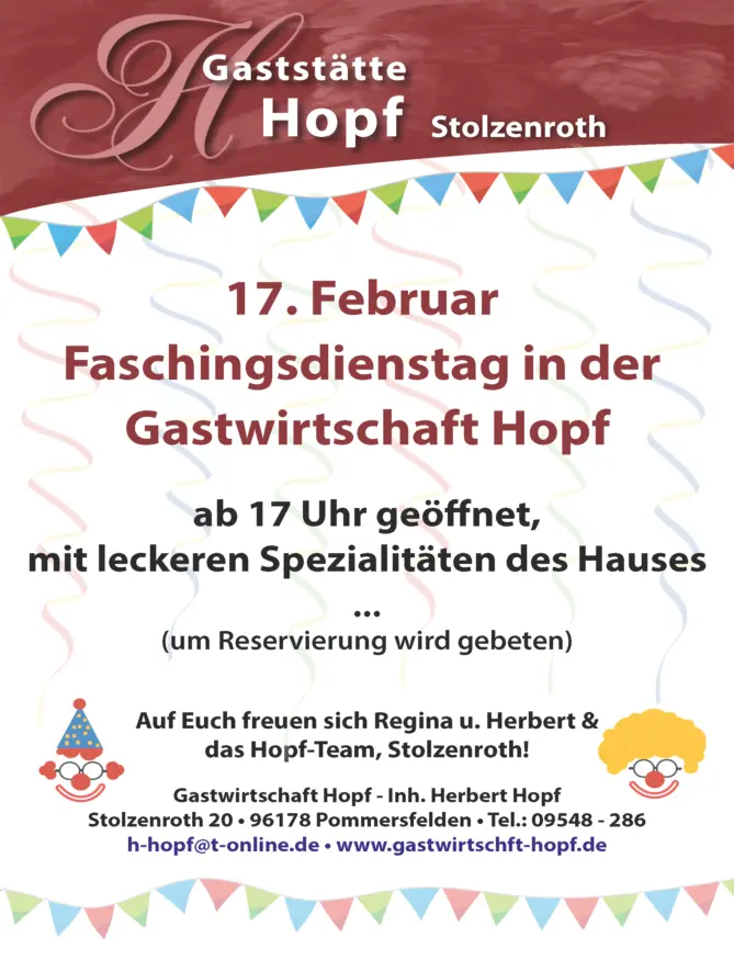 Einladung zum Fasching beim Hopf